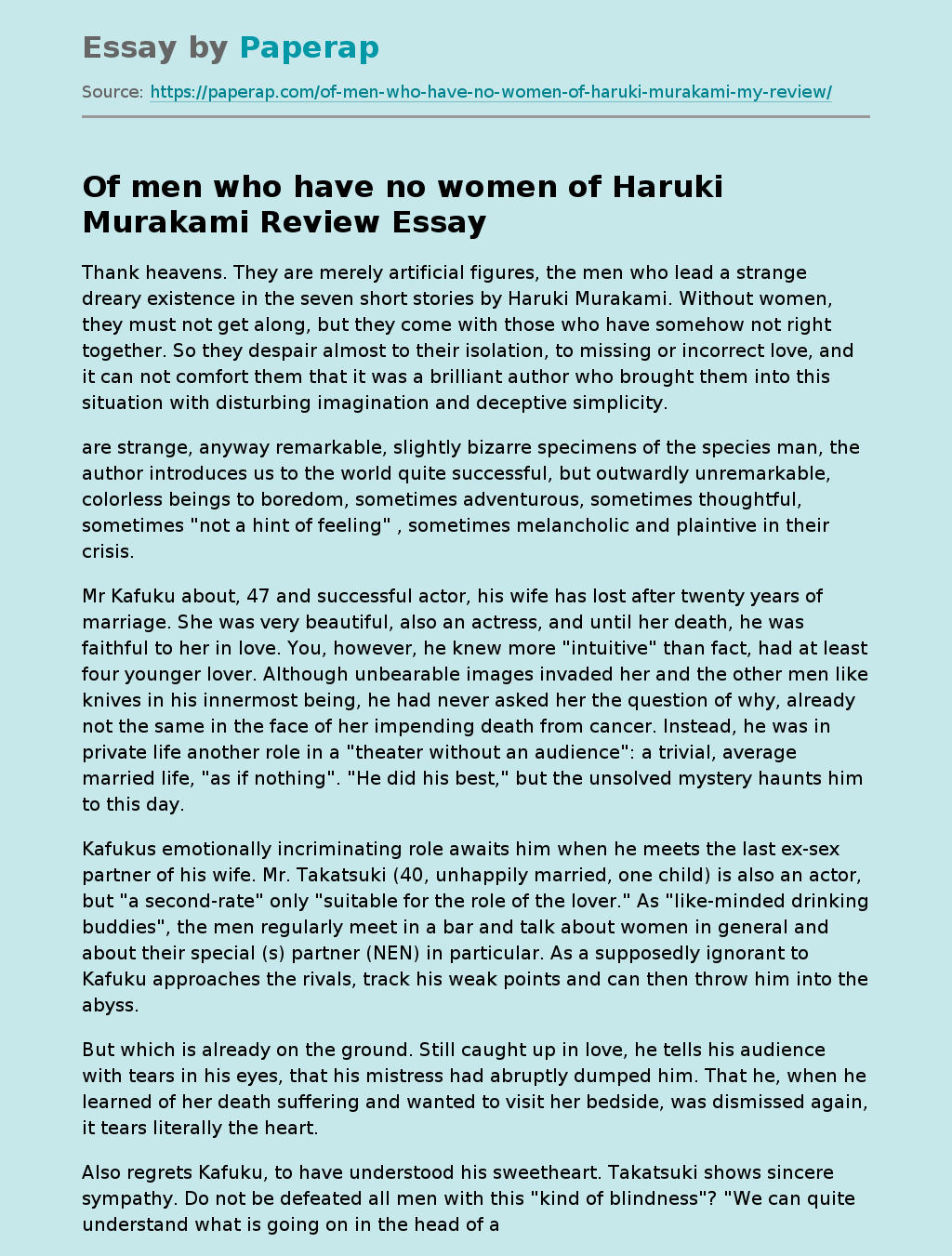 Of Men Who Have No Women Of Haruki Murakami Review