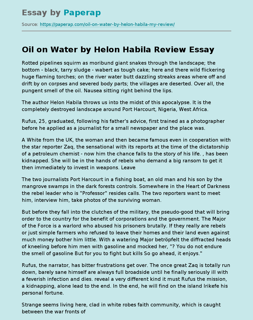 Oil on Water by Helon Habila Review
