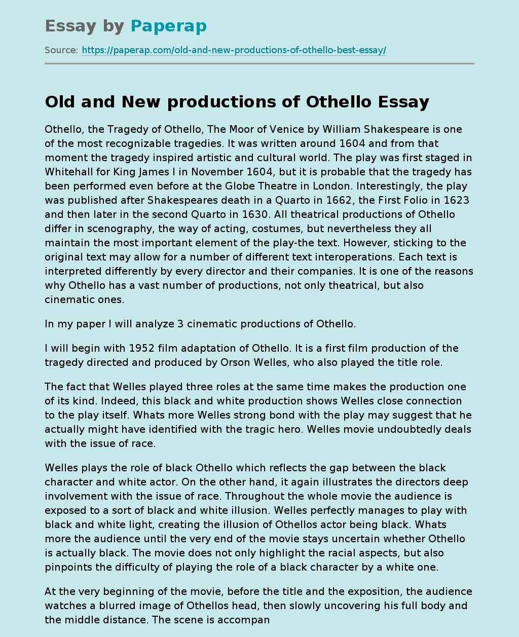 Old and New productions of Othello