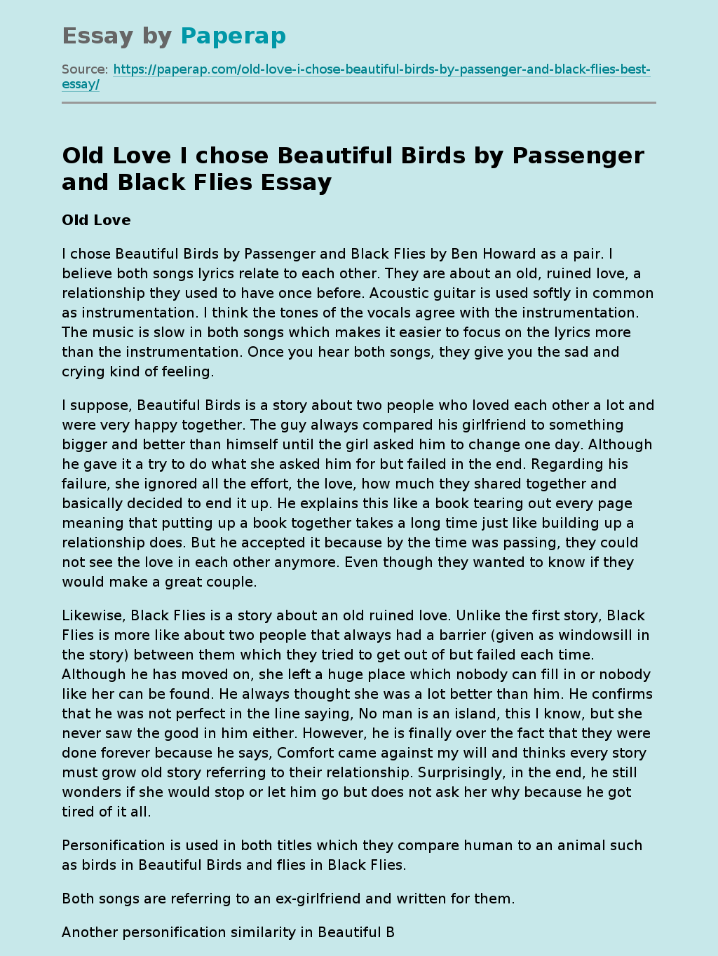 Old Love I chose Beautiful Birds by Passenger and Black Flies