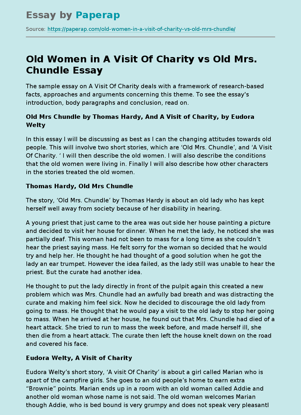 Old Women in A Visit Of Charity vs Old Mrs. Chundle