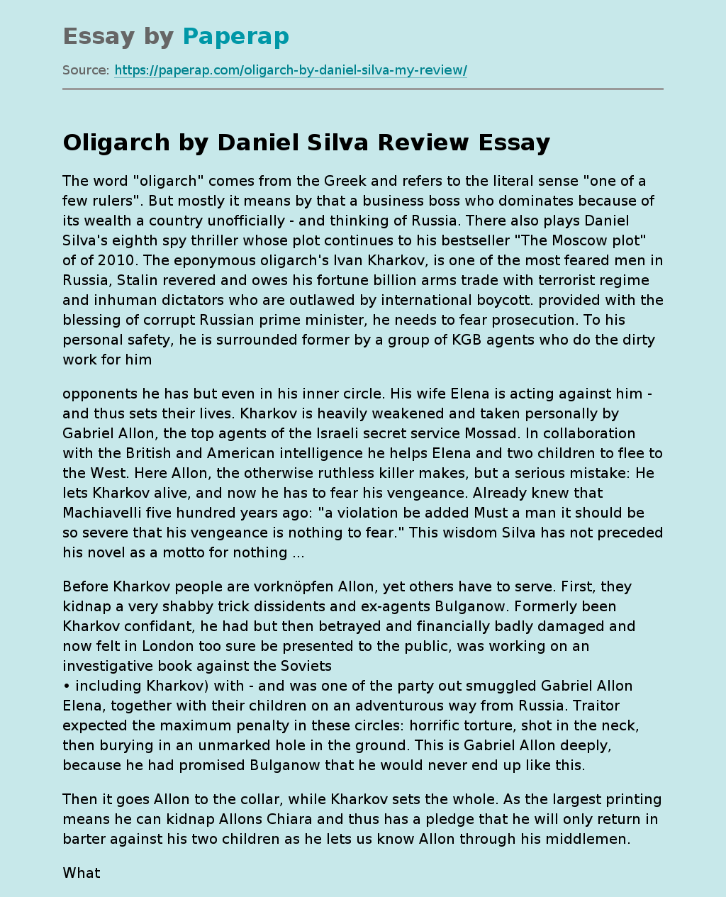 "Oligarch" by Author Of Thrillers And Spy Novels Daniel Silva