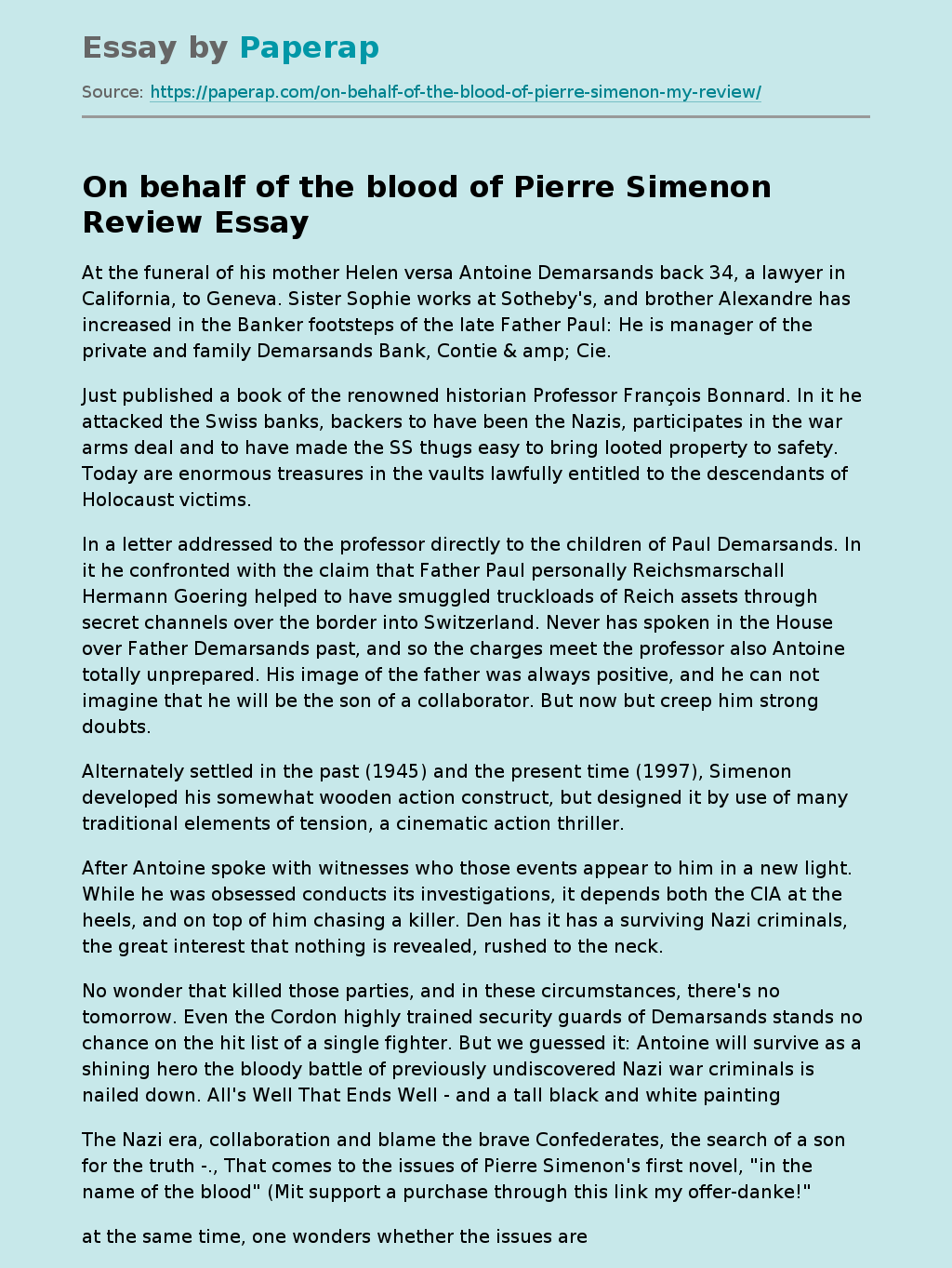 On Behalf Of The Blood Of Pierre Simenon Review