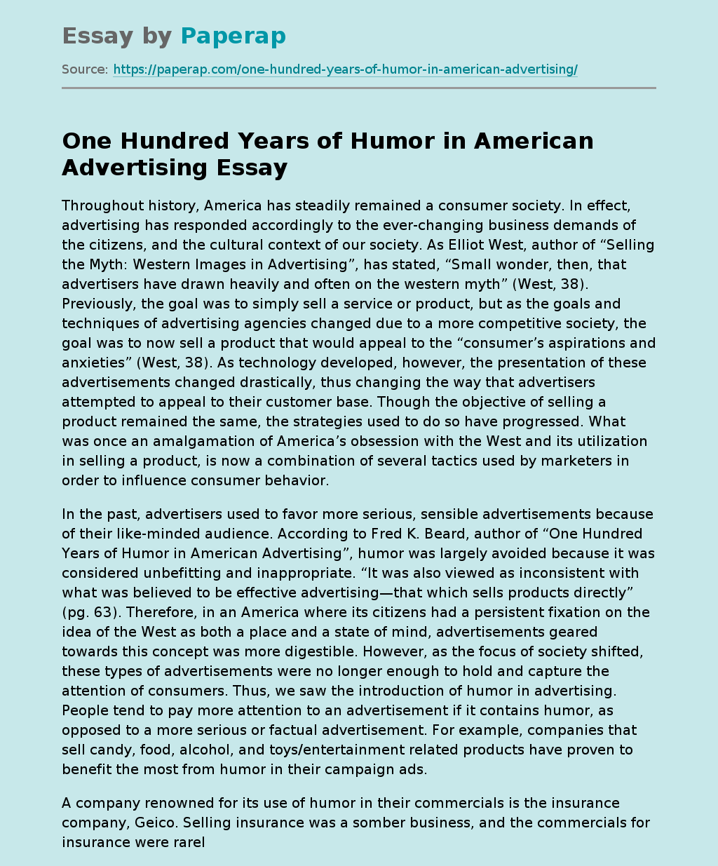 One Hundred Years of Humor in American Advertising