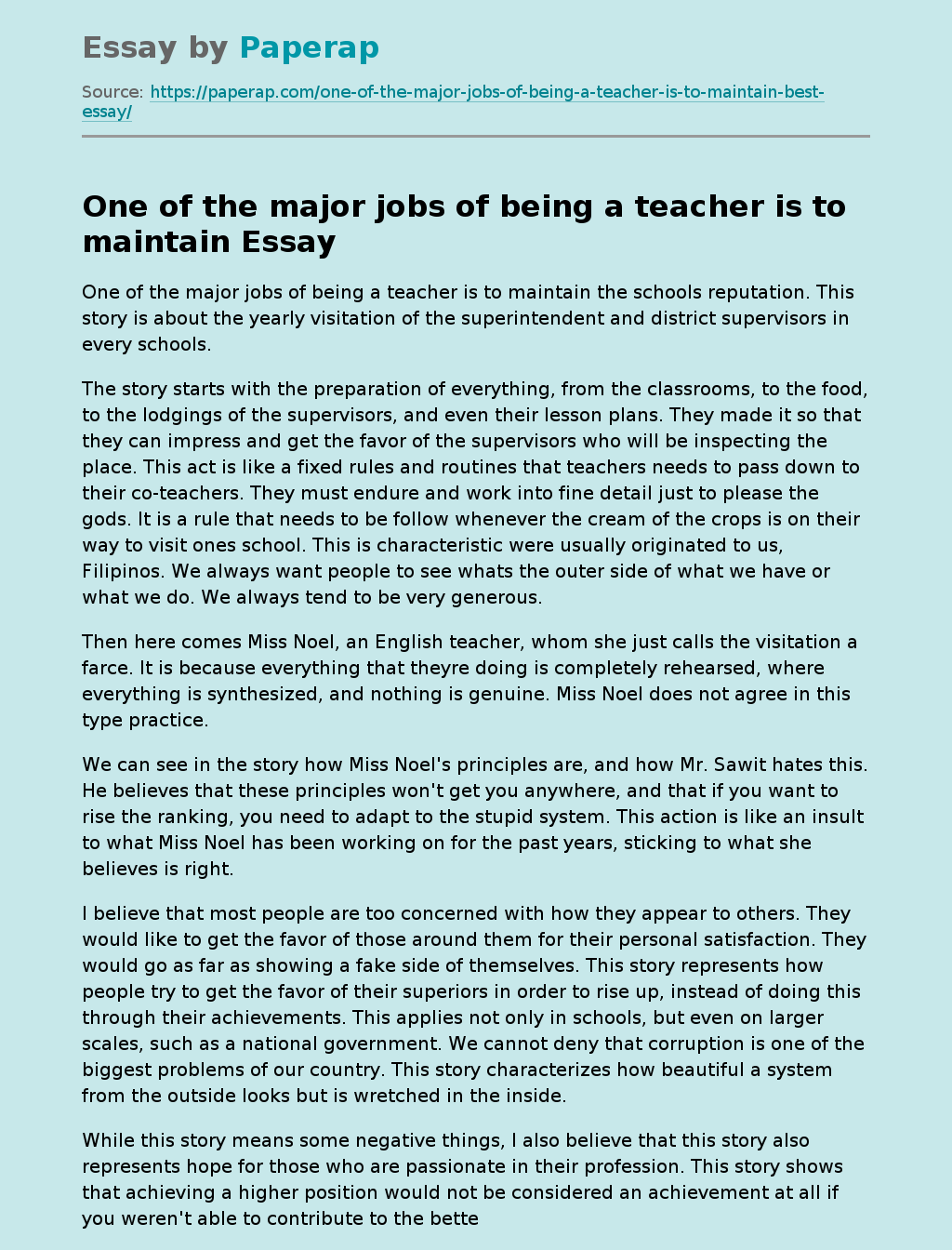 One of the major jobs of being a teacher is to maintain
