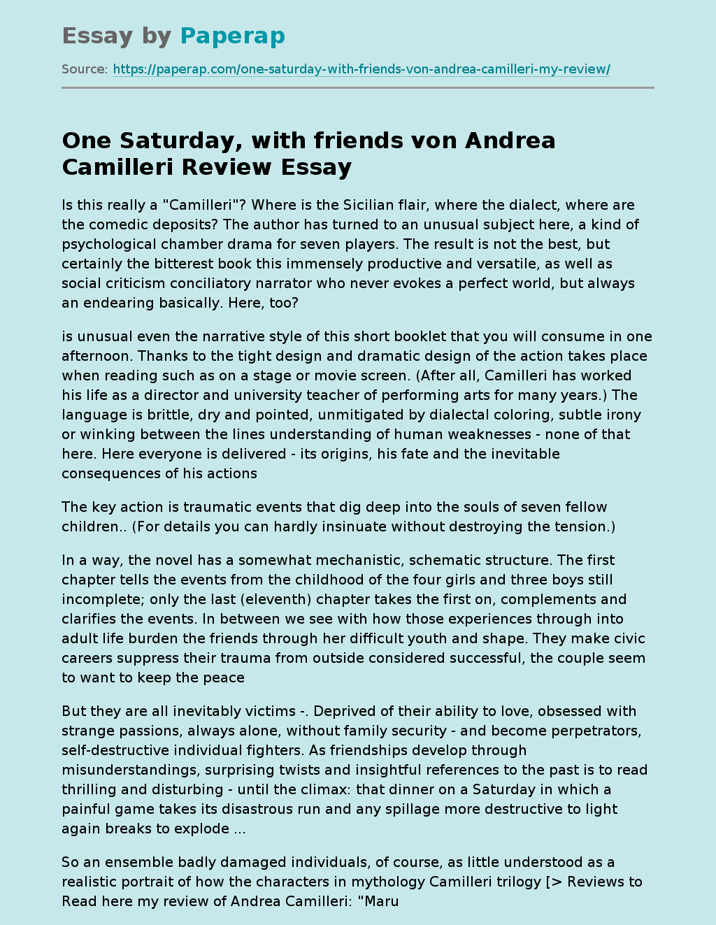 One Saturday, with friends von Andrea Camilleri  Review