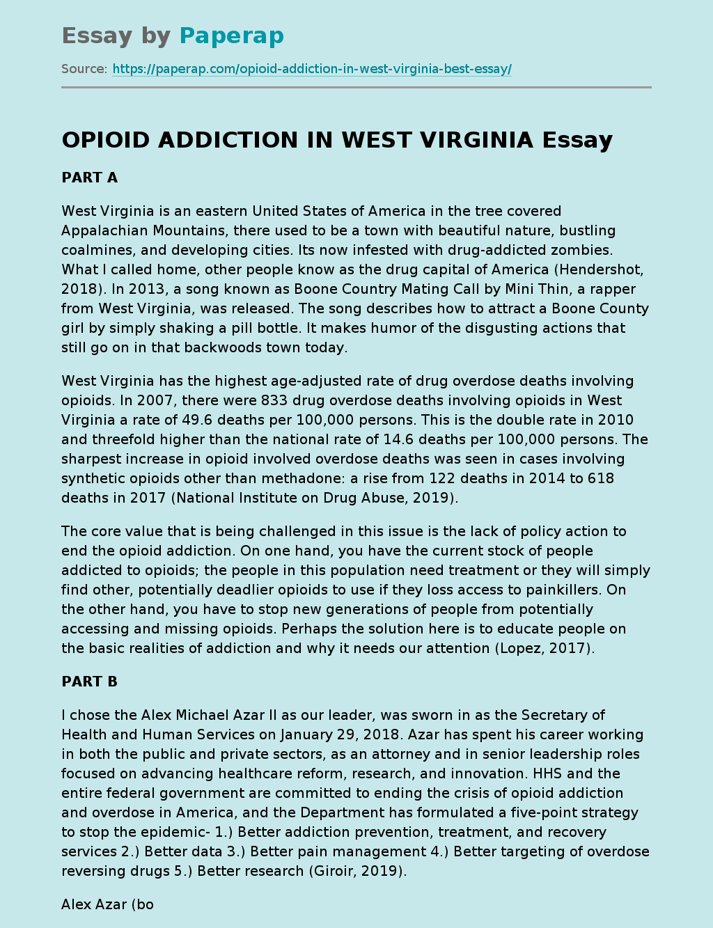 OPIOID ADDICTION IN WEST VIRGINIA