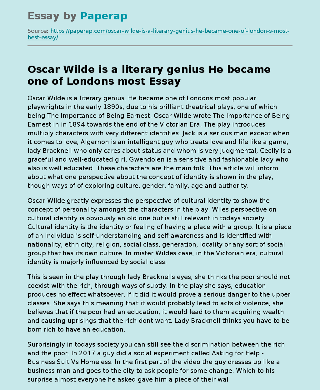 Oscar Wilde Is a Literary Genius