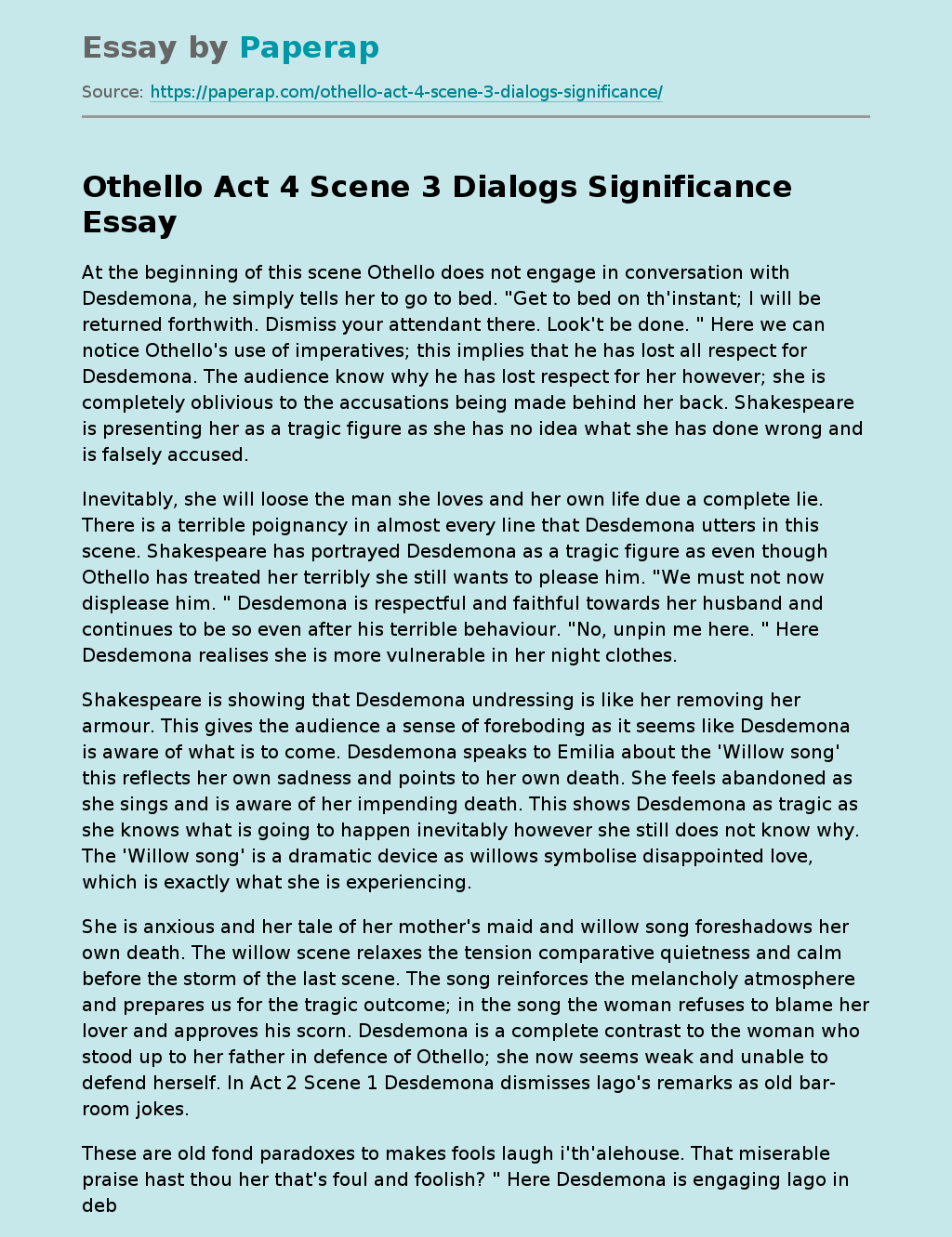 Othello Act 4 Scene 3 Dialogs Significance