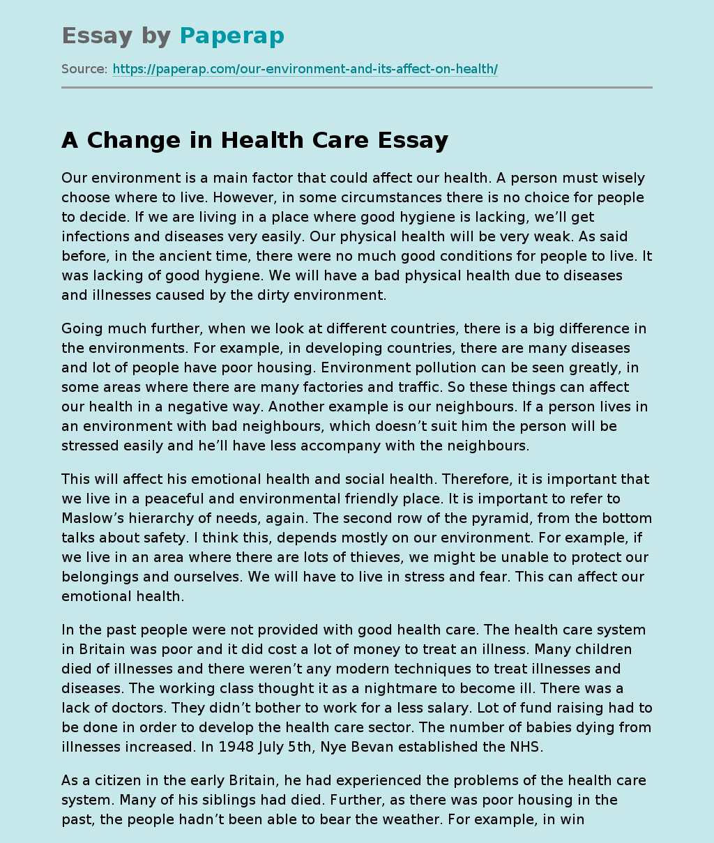 A Change in Health Care