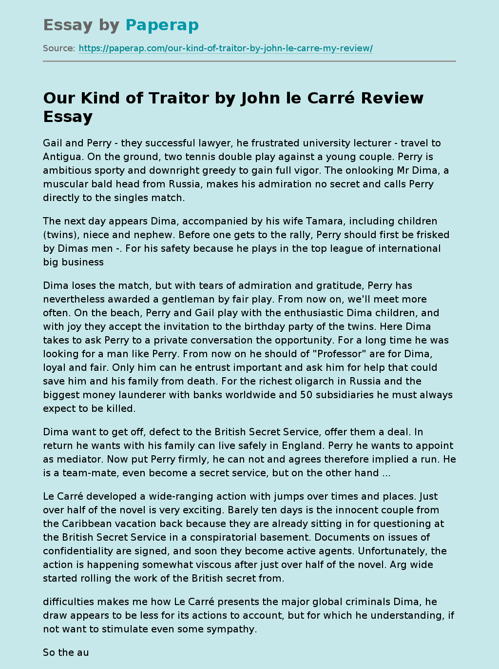 Our Kind of Traitor by John le Carré Review