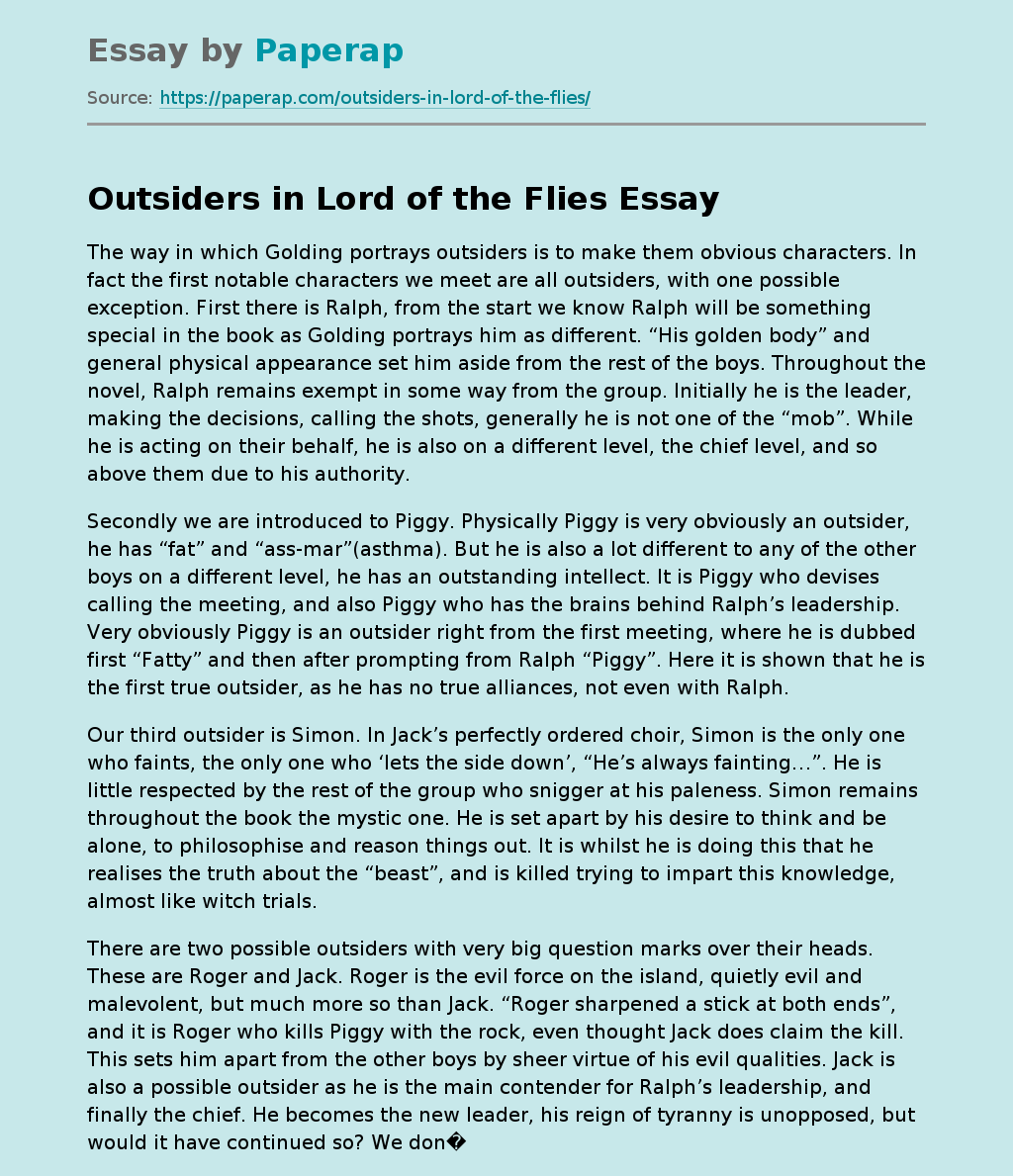 Outsiders in Lord of the Flies