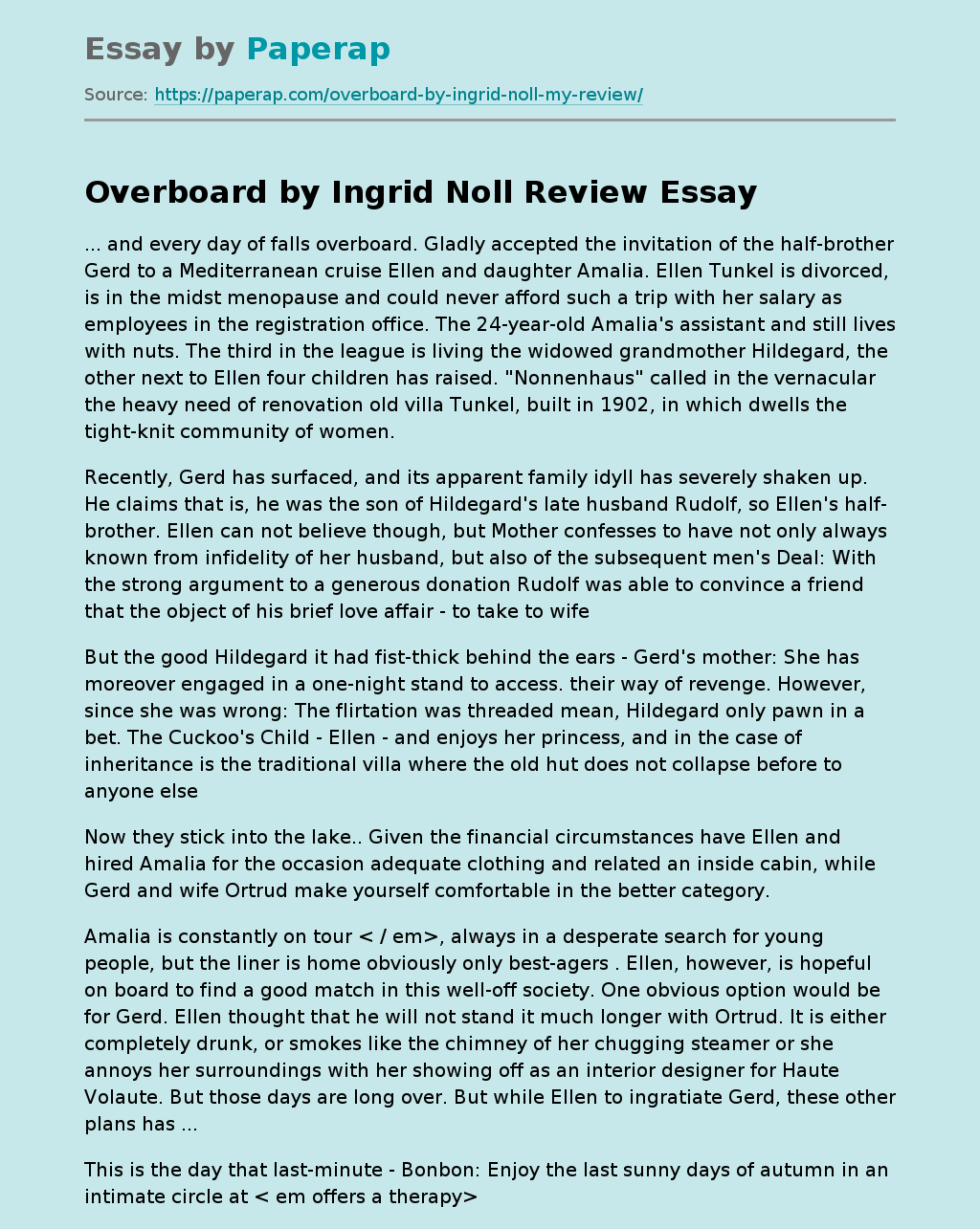 Novel "Overboard" by Ingrid Noll
