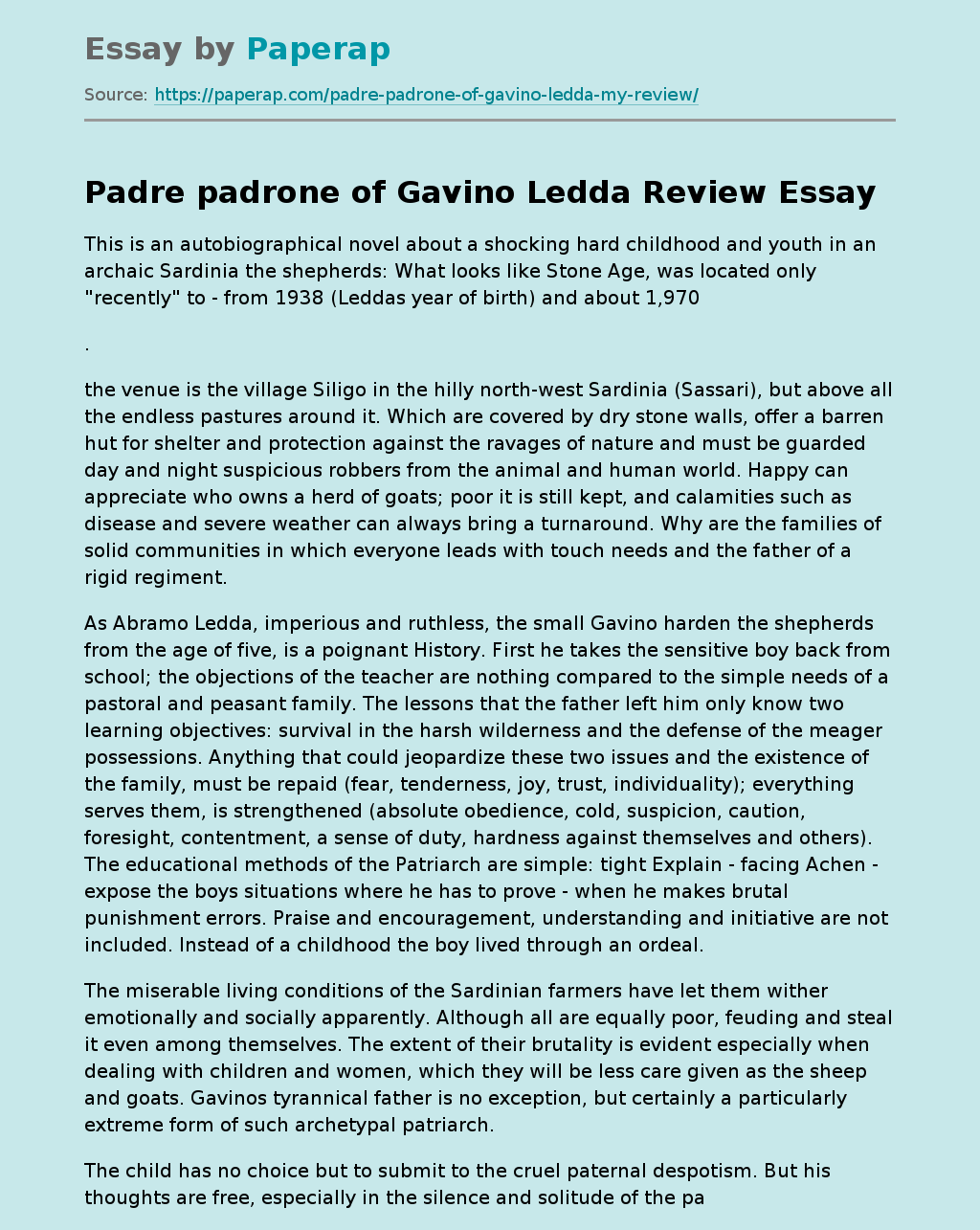 “Padre Padrone” of Gavino Ledda