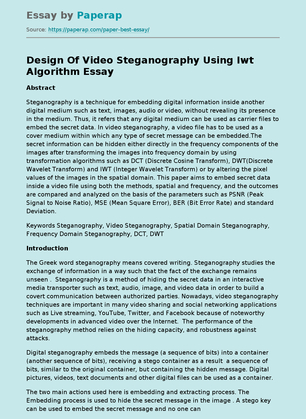 Design Of Video Steganography Using Iwt Algorithm