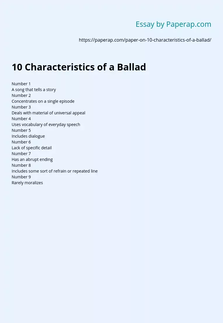 10 Characteristics of a Ballad