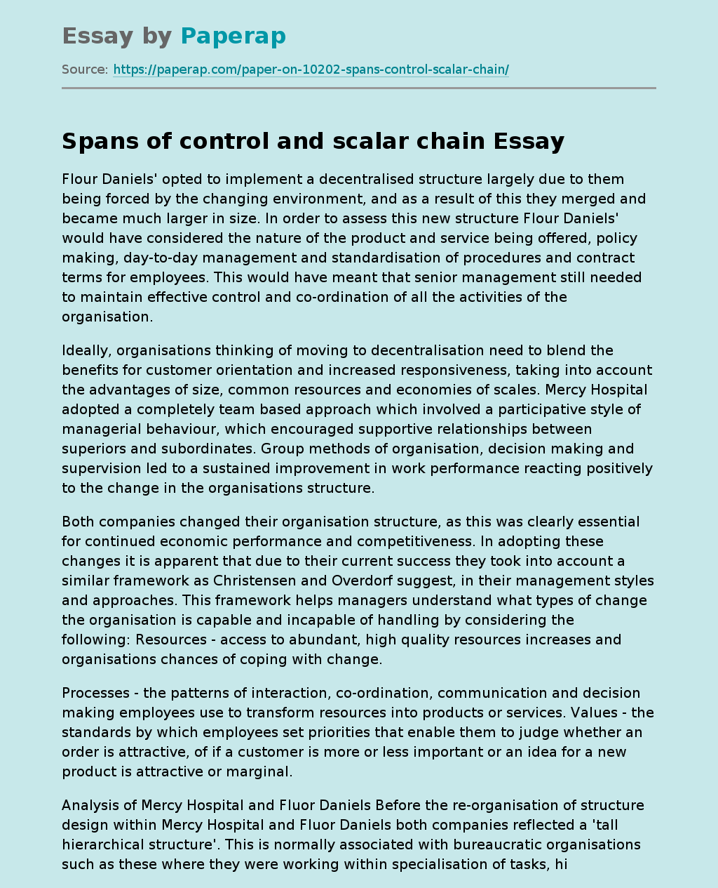 Spans of Control and Scalar Chain