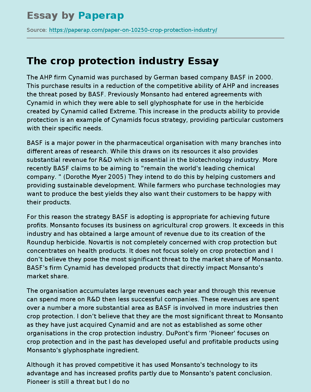 The Crop Protection Industry