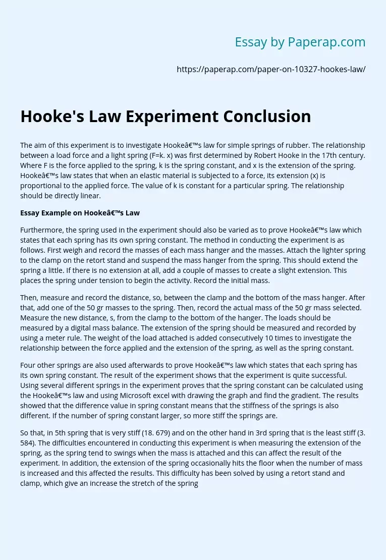 Hooke's Law Experiment Conclusion