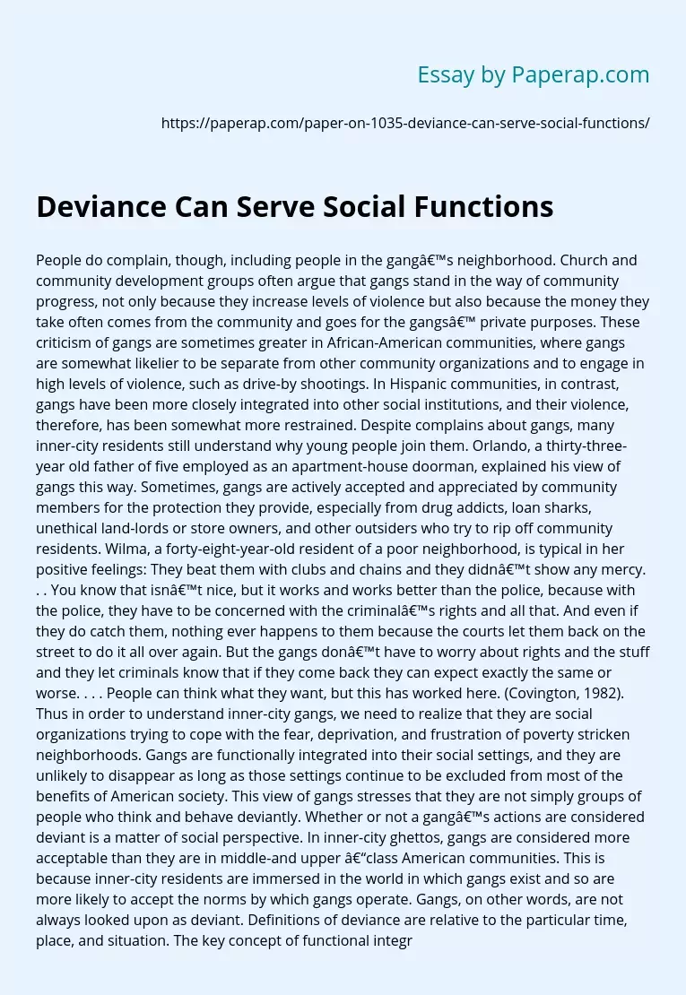 Deviance Can Serve Social Functions