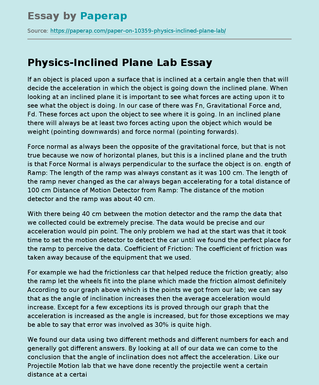 Physics-Inclined Plane Lab