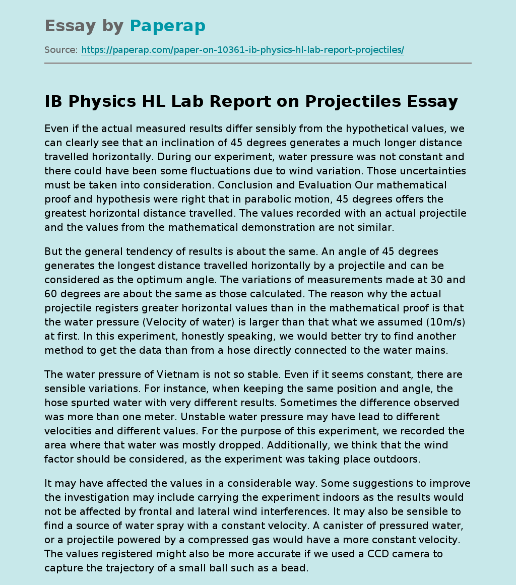 IB Physics HL Lab Report on Projectiles