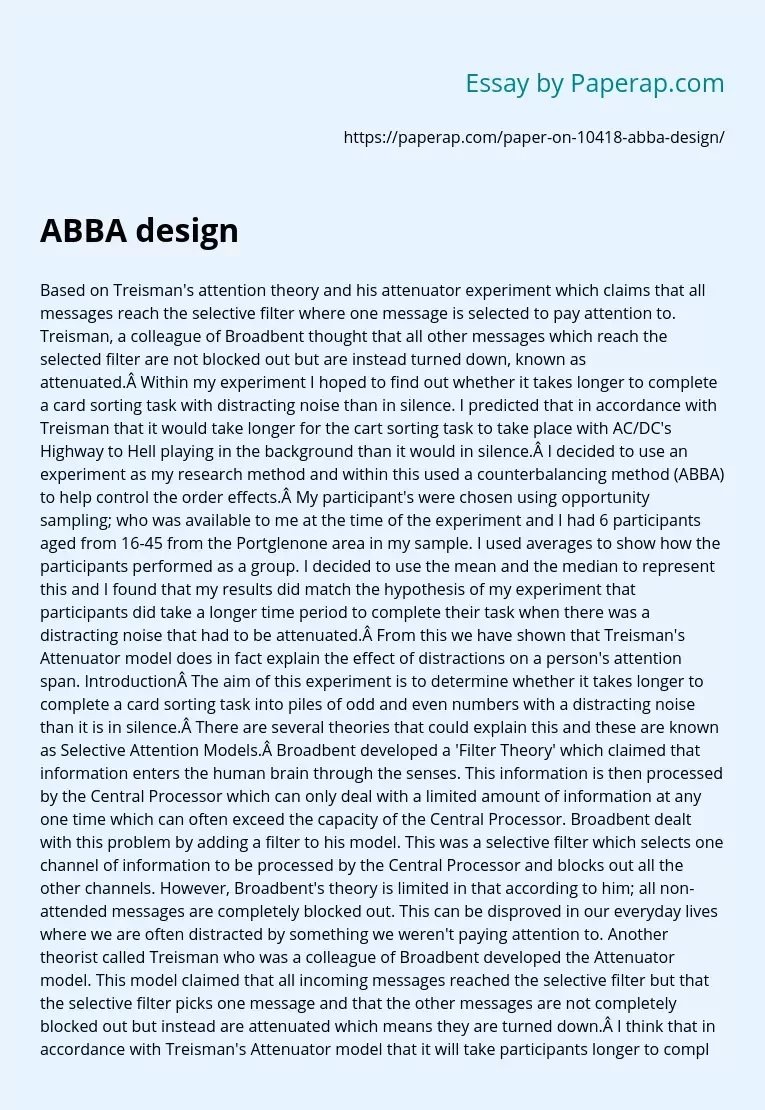 ABBA design attention theory study