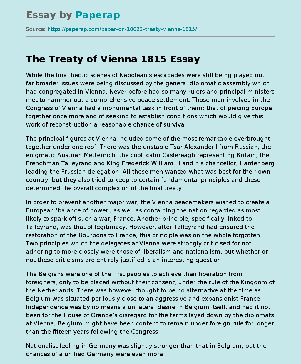 The Treaty of Vienna 1815