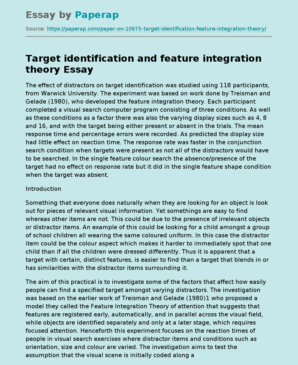Target identification and feature integration theory