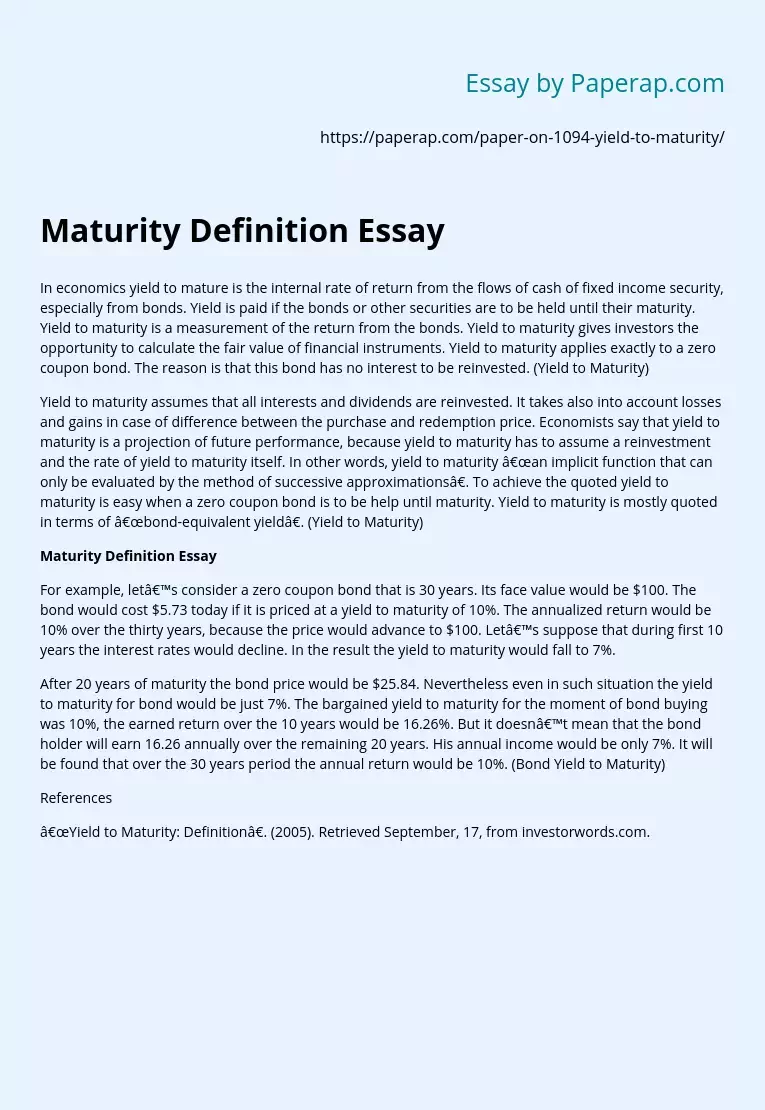 Maturity Definition Essay