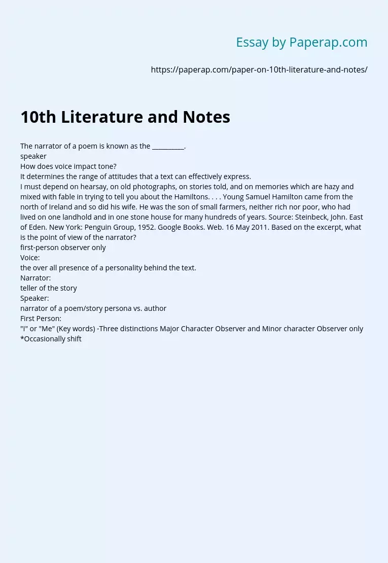 10th Literature and Notes