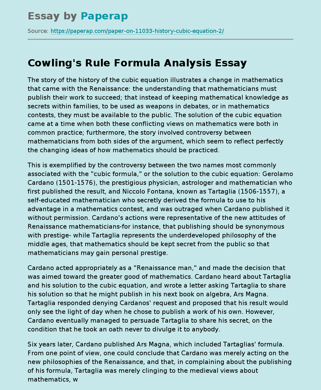Cowling's Rule Formula Analysis