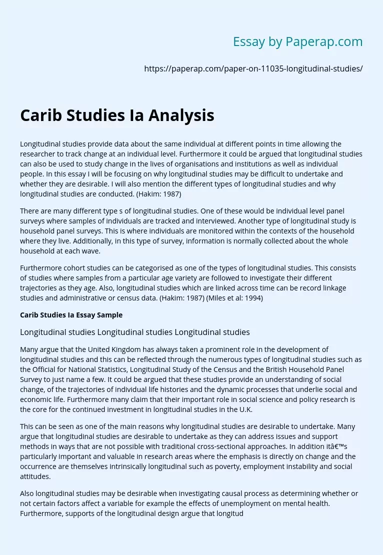Carib Studies Ia Analysis