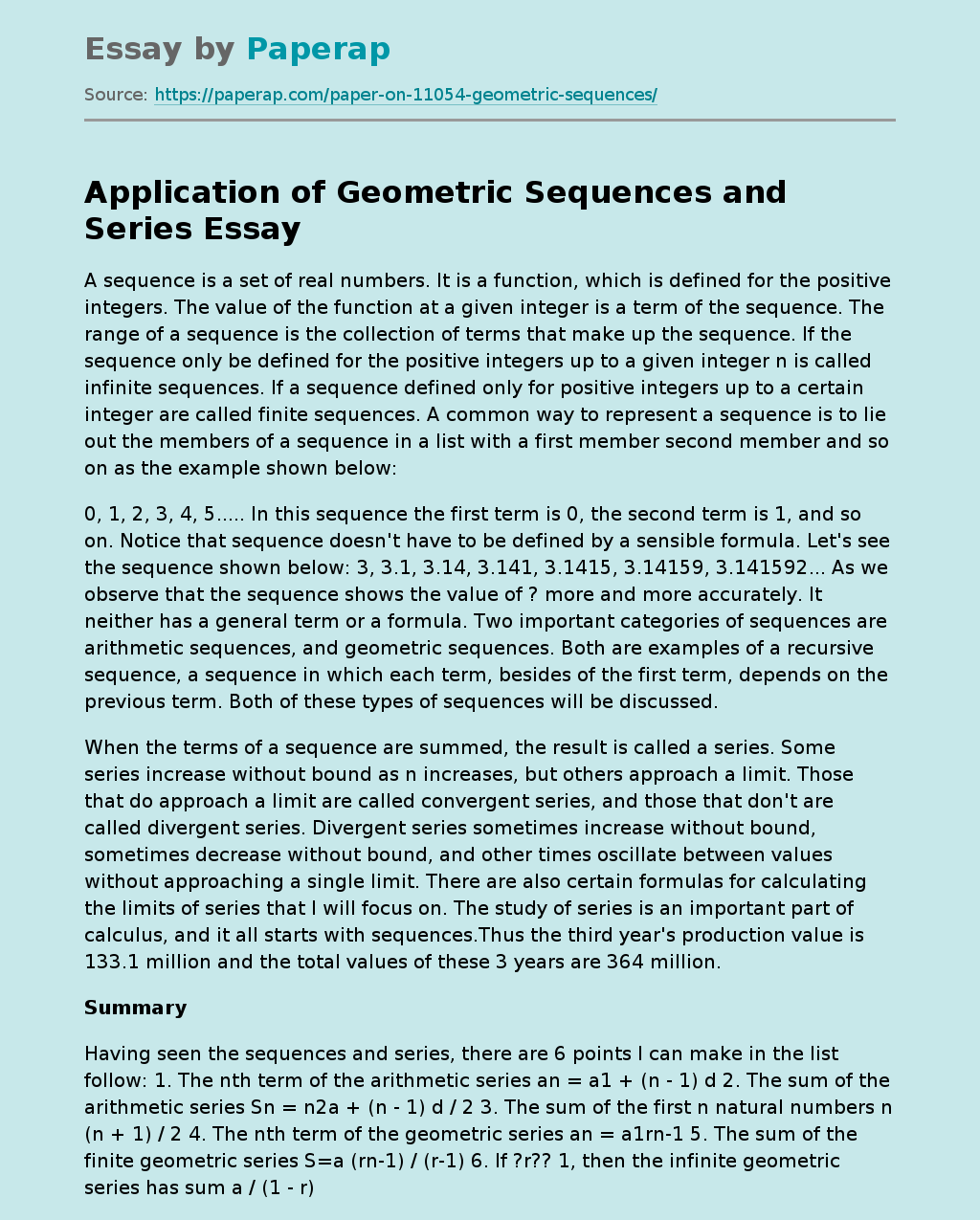 Application of Geometric Sequences and Series