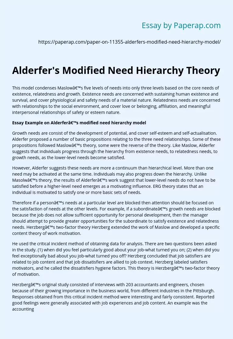 Alderfer's Modified Need Hierarchy Theory