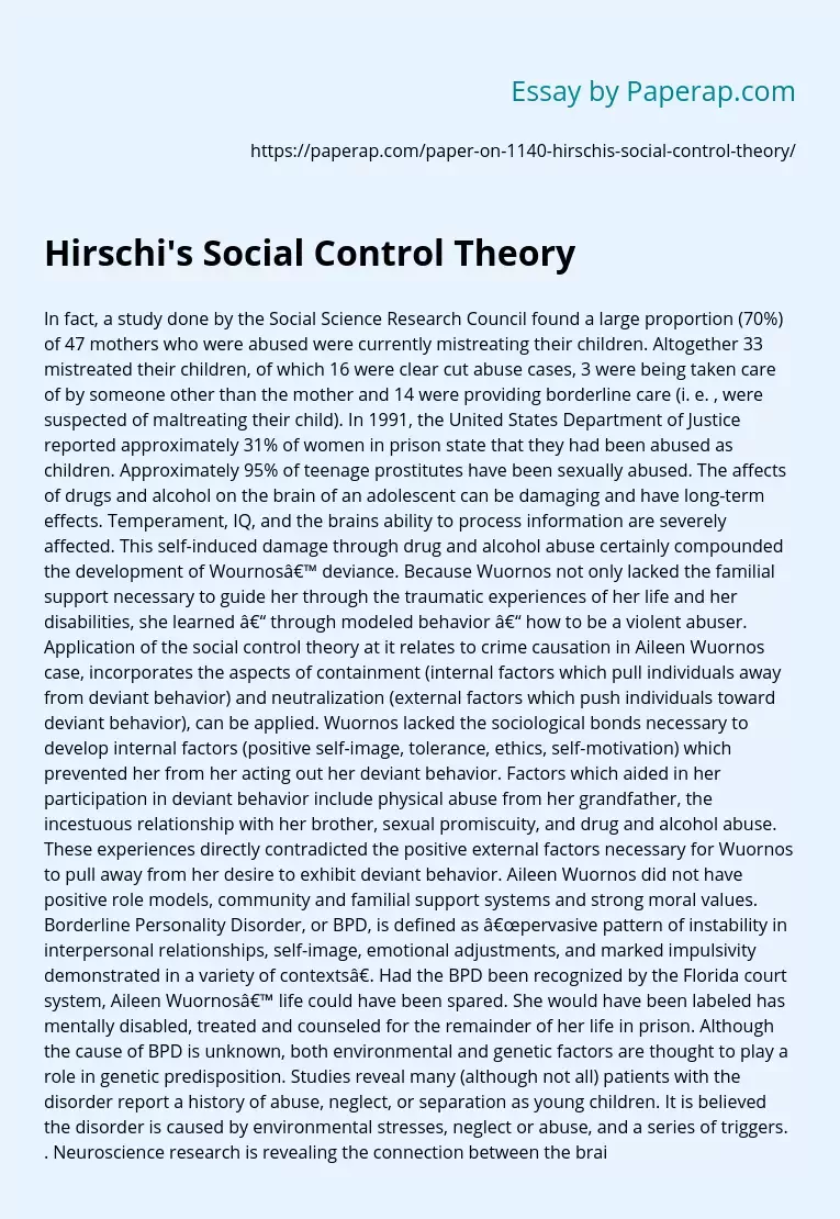 Hirschi's Social Control Theory