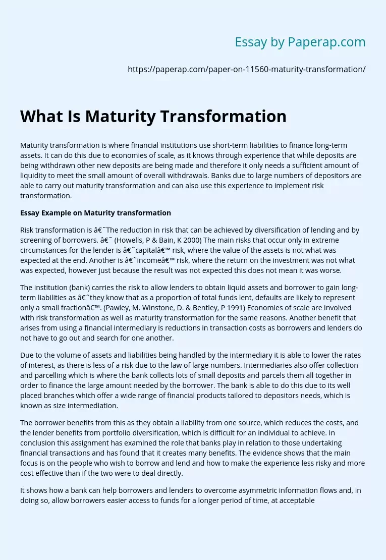 What Is Maturity Transformation