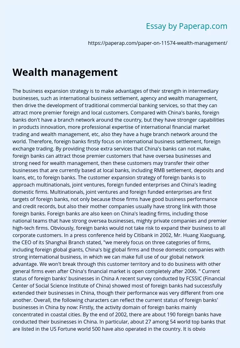 Wealth Management and Business Expansion Strategy