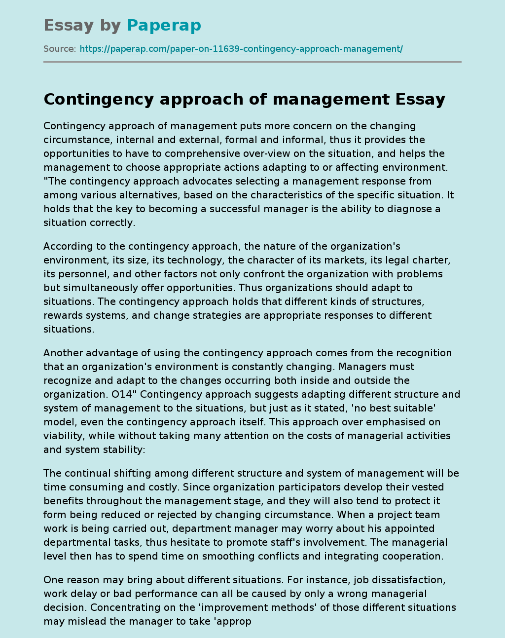 Contingency approach of management