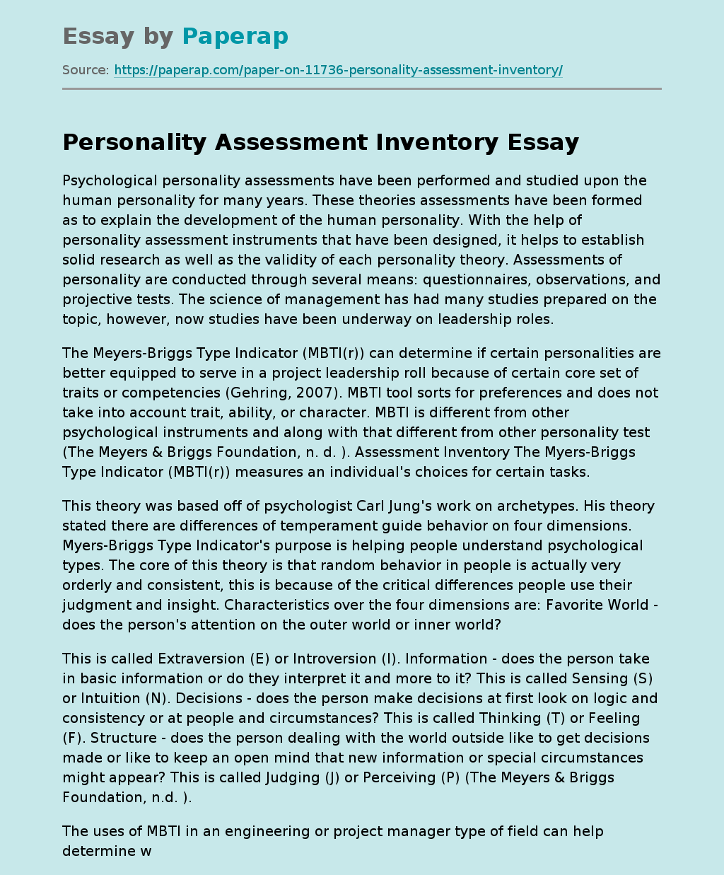 Personality Assessment Inventory