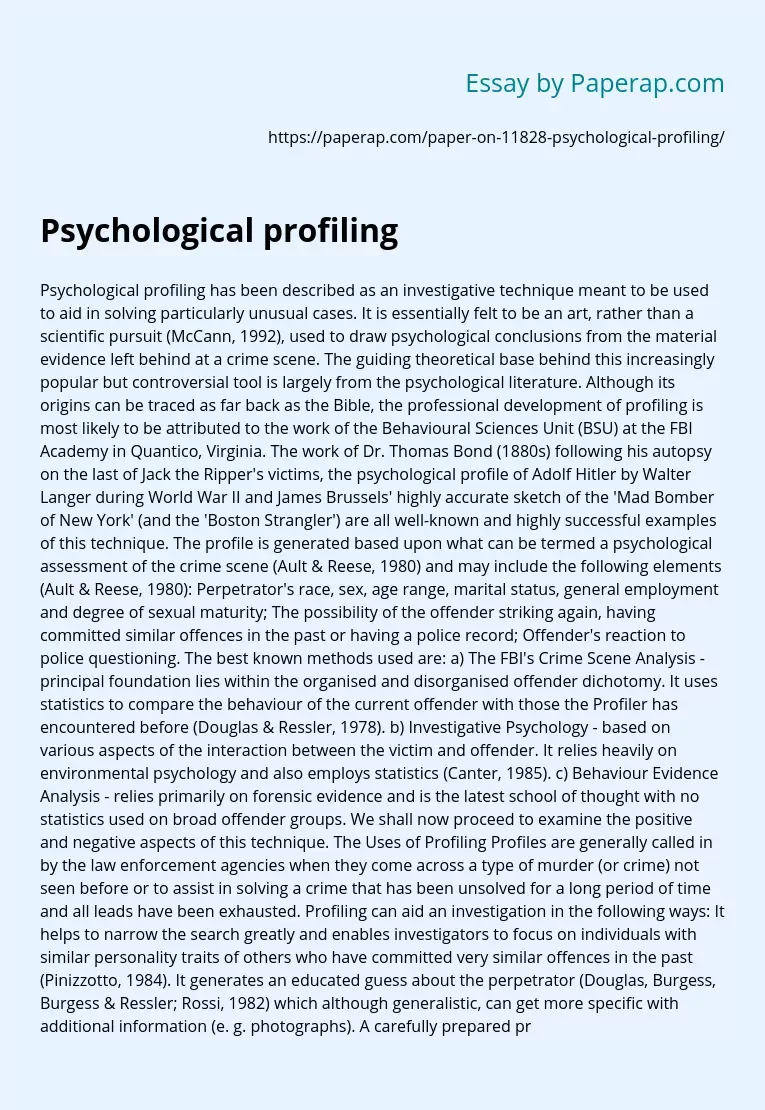 Psychological profiling As an Investigative Method