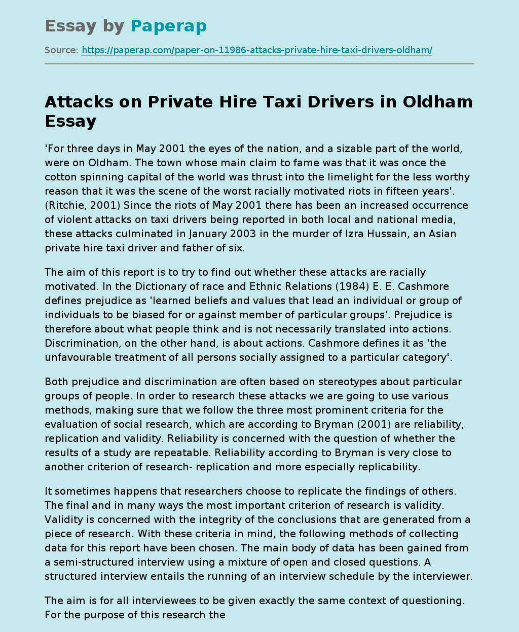 Attacks on Private Hire Taxi Drivers in Oldham