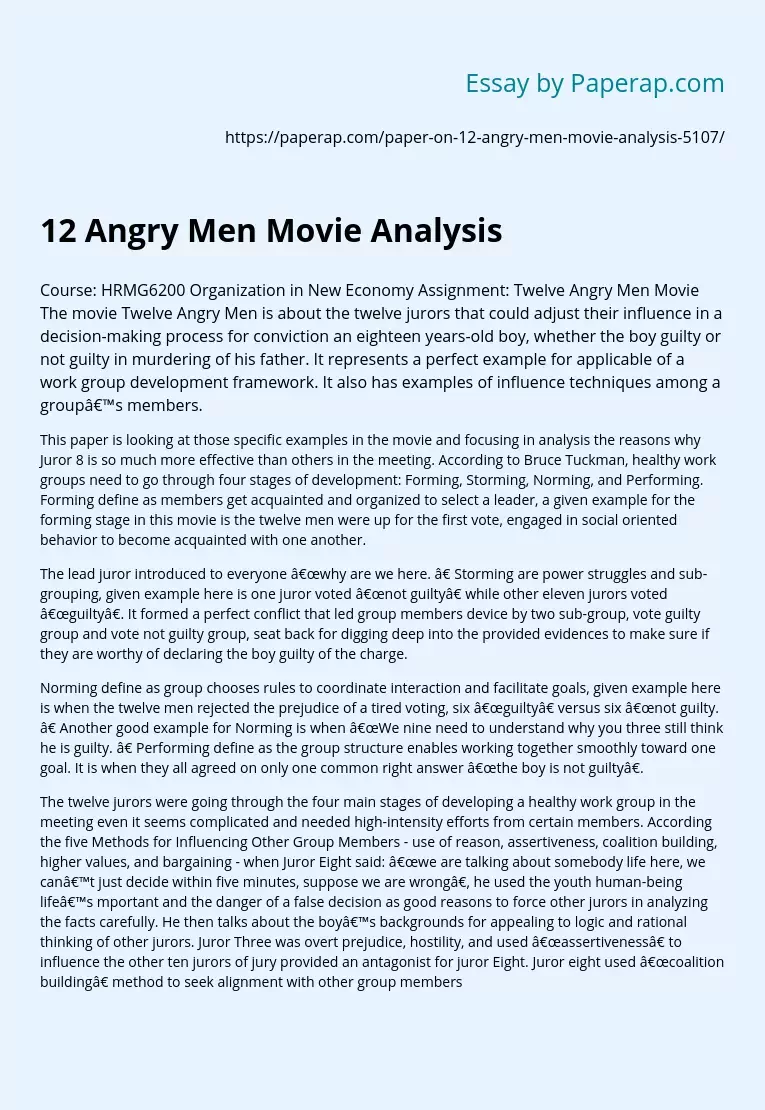 12 Angry Men Movie Analysis