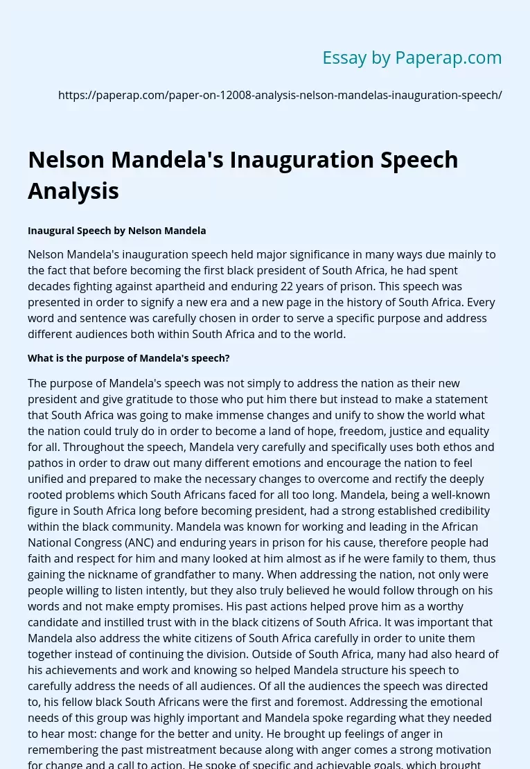 Nelson Mandela's Inauguration Speech Analysis