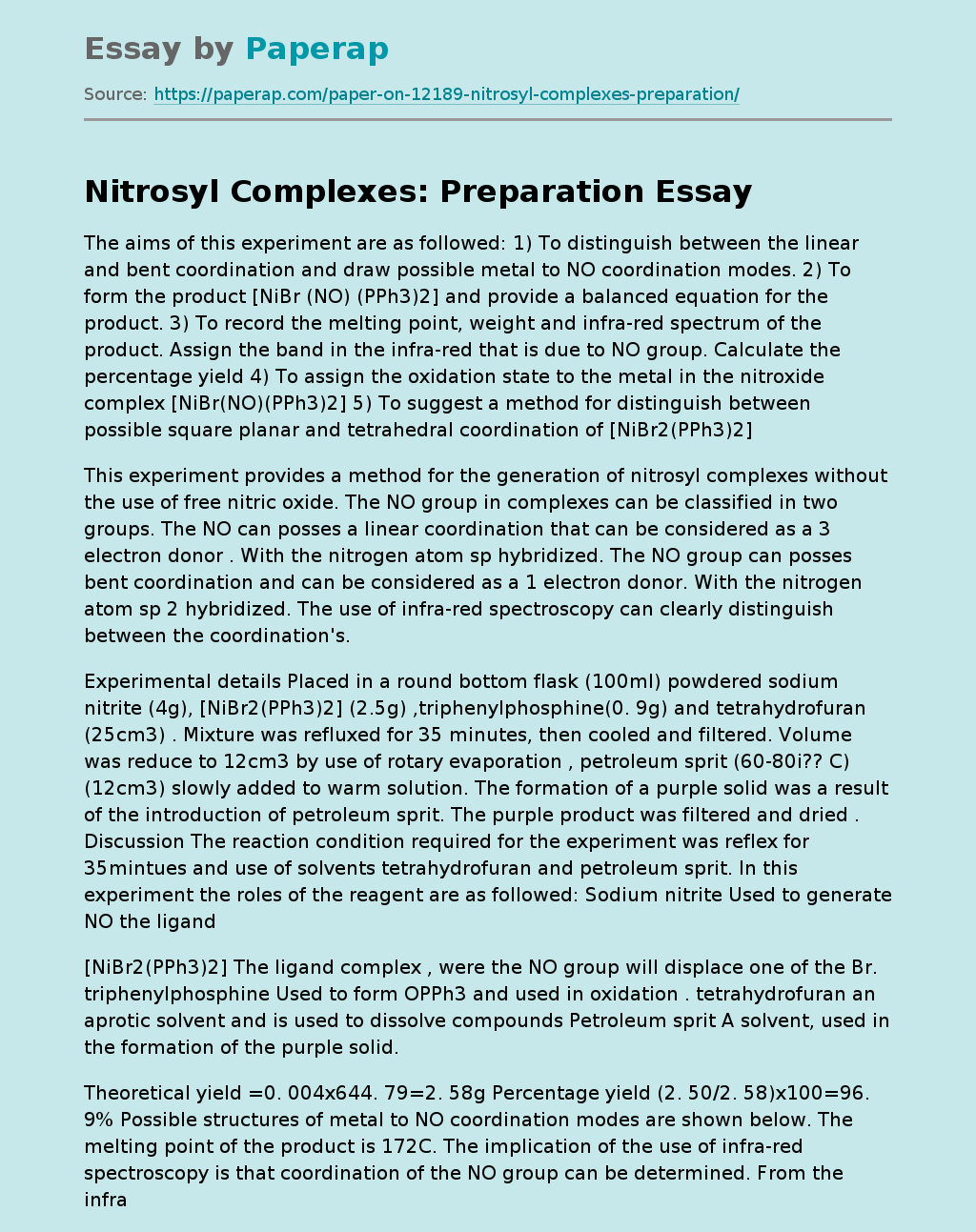 Nitrosyl Complexes: Preparation