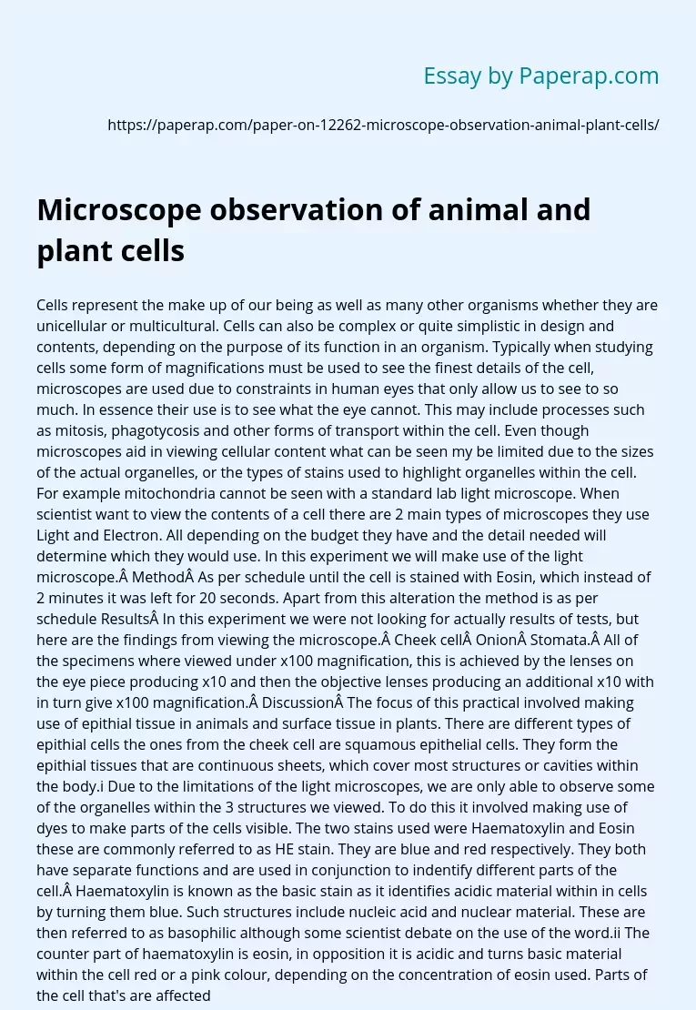 Microscope observation of animal and plant cells
