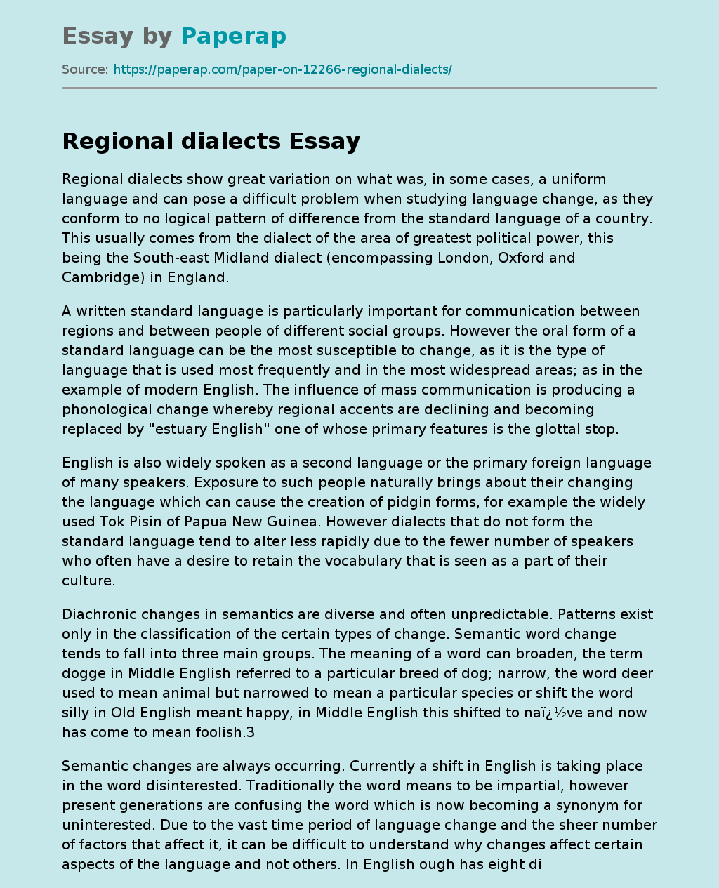 Regional dialects