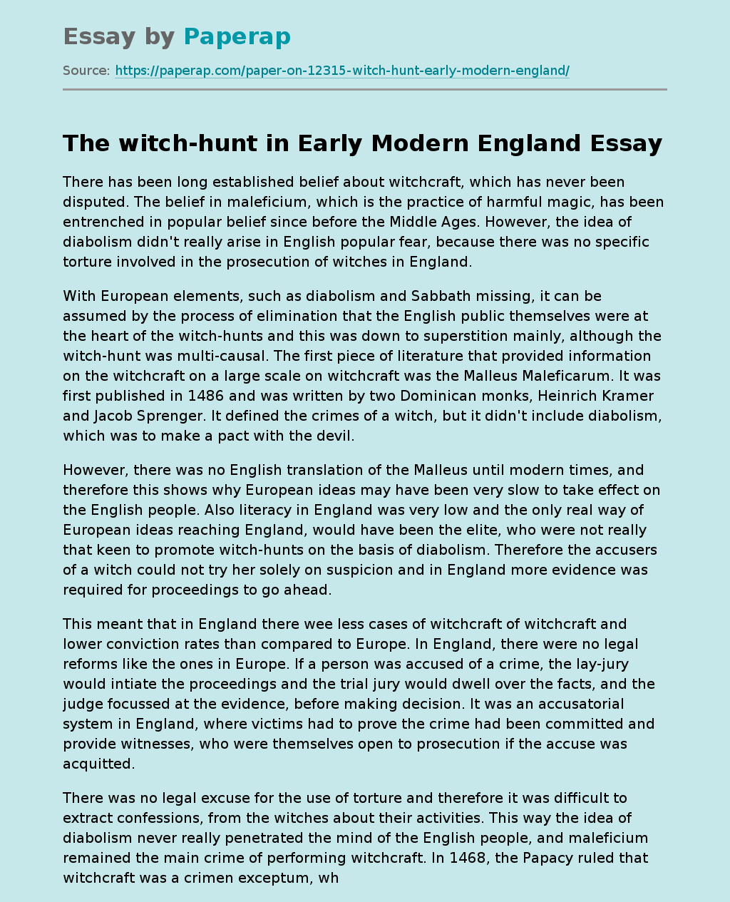 The Witch-hunt In Early Modern England