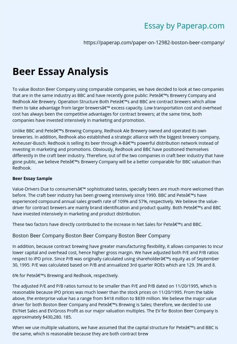 Boston Beer Company Estimate