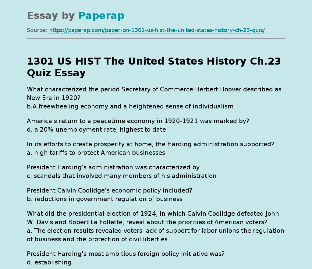 1301 US HIST The United States History Ch.23 Quiz